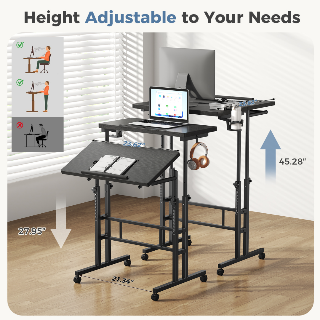 Manually Adjustable Height Rotating Standing Desk - Mobile Worktable