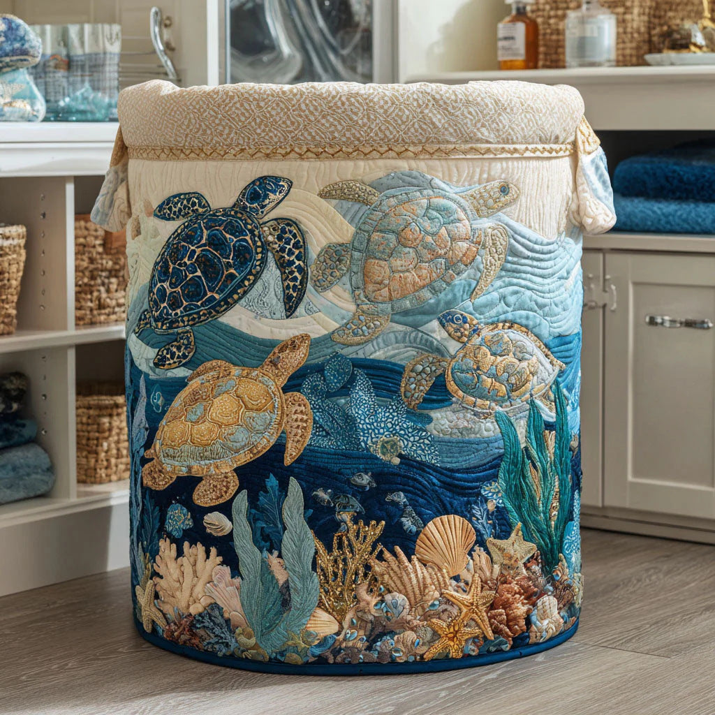Cotton Laundry Hamper with Quilted Pleated Design Dustproof Clothes Basket