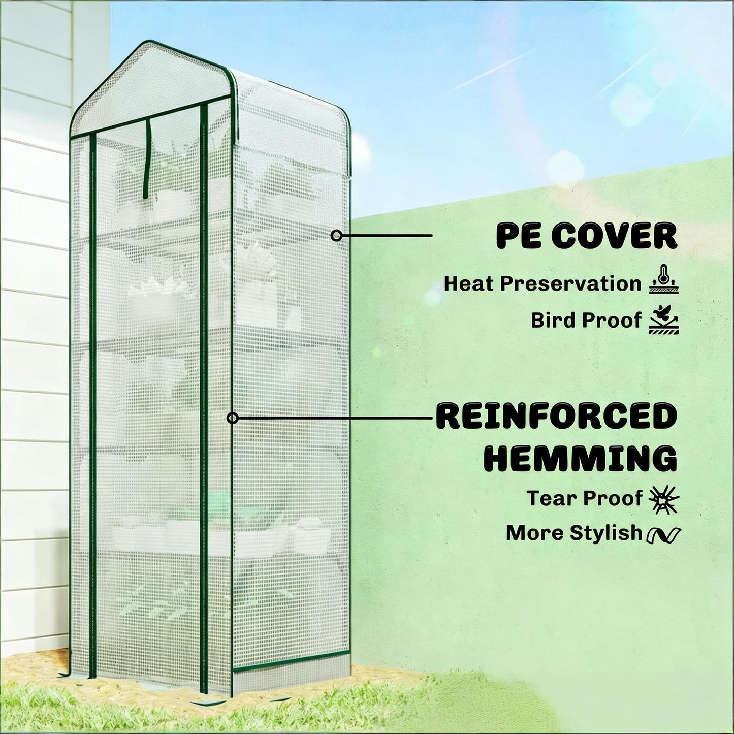 Portable Mini Greenhouse with Five-Tier Plant Shelf - Dark Green & White
