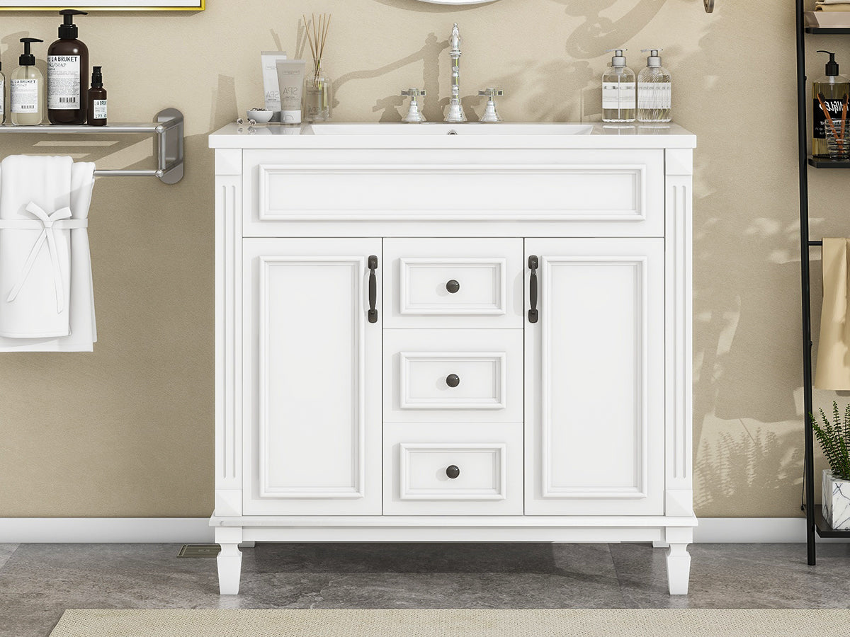 36-Inch Modern Bathroom Vanity with Sink & Storage Cabinet - White