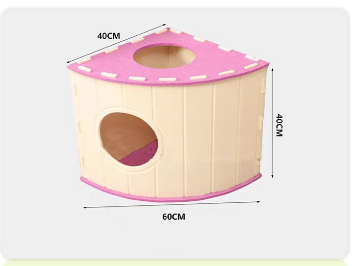 Four-Season Felt Fan-Shaped Cat Villa - Large Enclosed Scratch-Resistant Pet Bed for Multi-Cat Indoor Use - Coffee