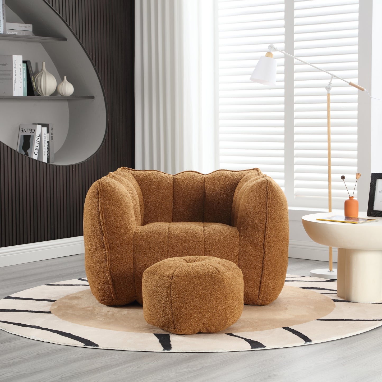 Soft Chenille Bean Bag Chair with Foam Filler - Khaki & Yellow