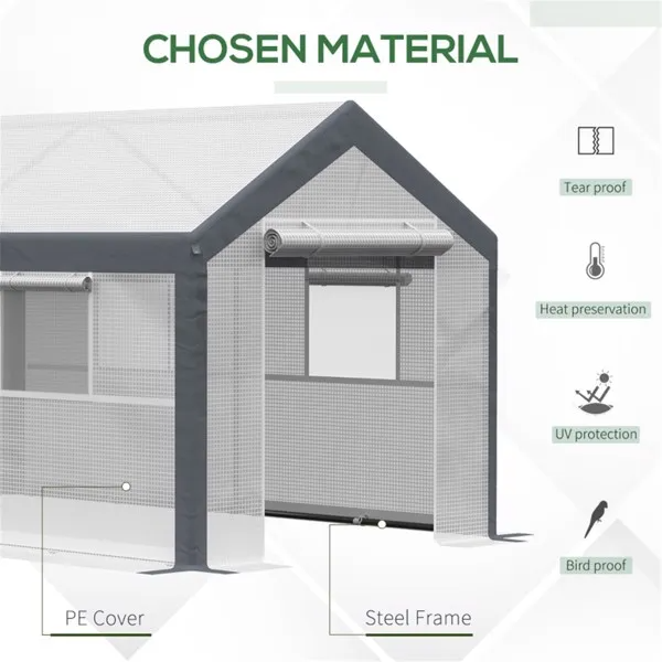 Mini Walk-In Greenhouse with Steel Frame for Garden Protection - 12x7.1 ft Grey