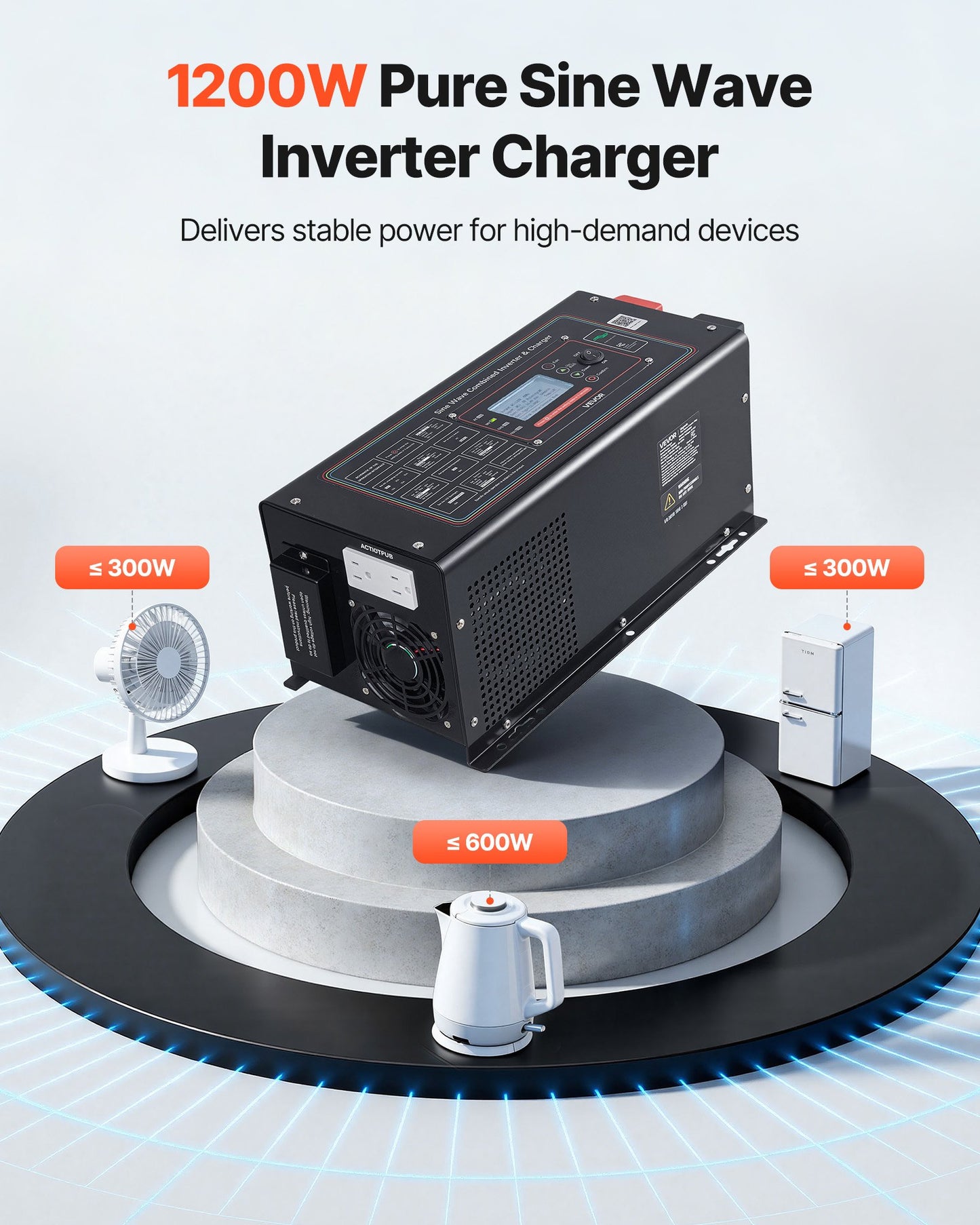 1200W Pure Sine Wave Inverter Charger - DC 12V to AC 120V for RV Camper Home with LCD & Remote