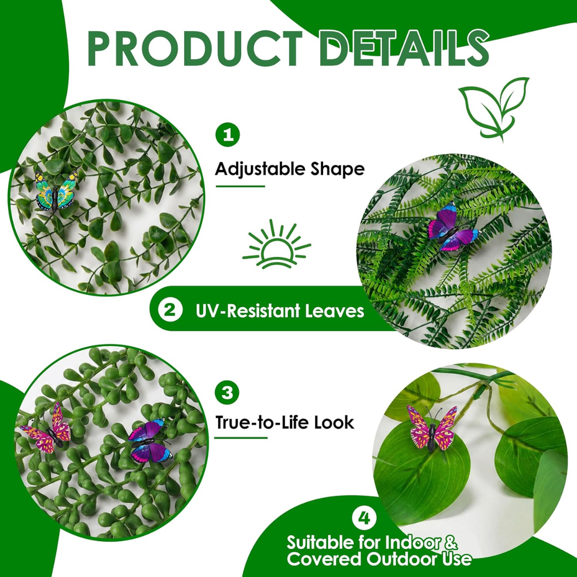 Artificial Hanging Plants with Butterflies - Eucalyptus Ivy Vines