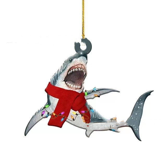 Christmas Shark Wooden Pendant Decoration for Holiday Home Decor
