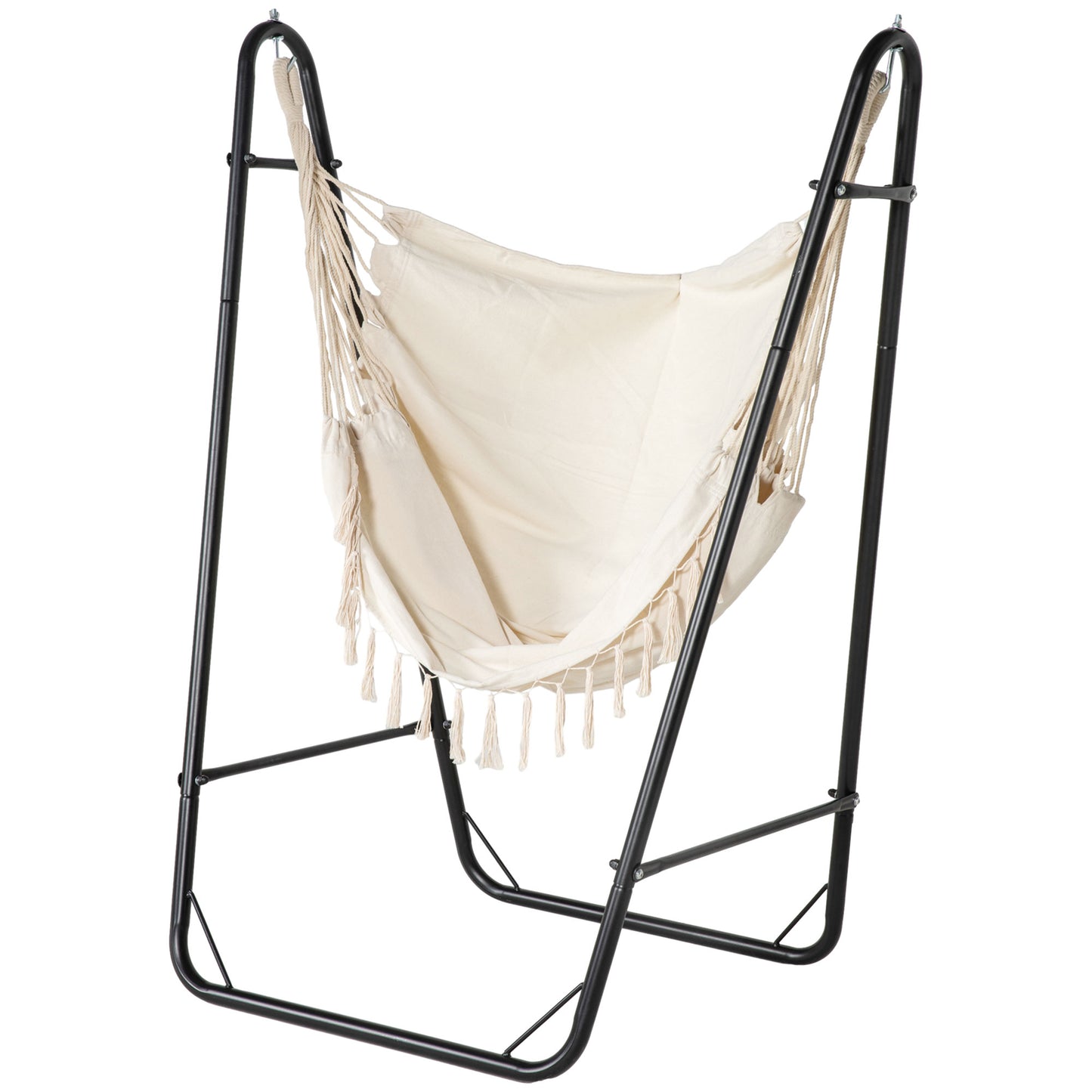 Hammock Swing Chair with U Shape Stand and Side Pocket - Cream White