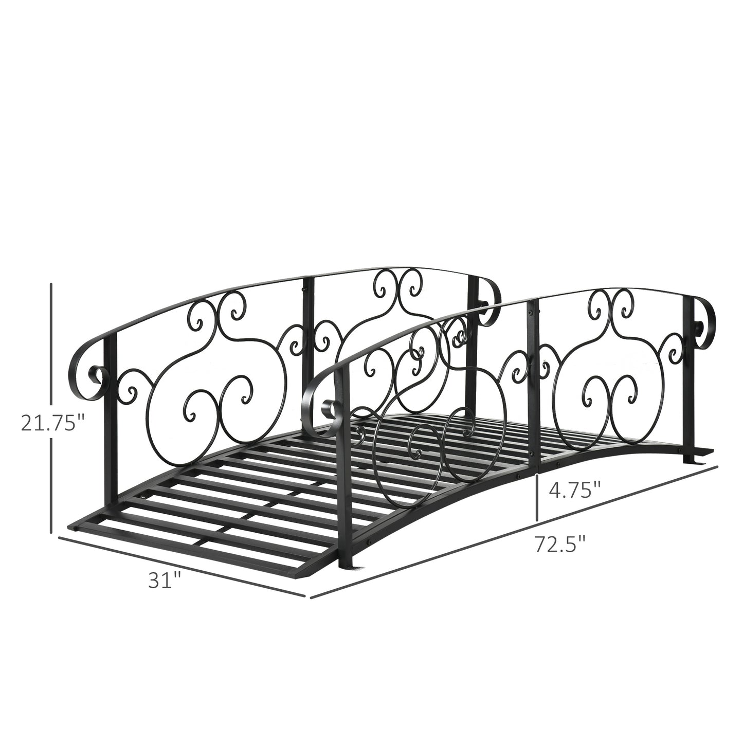 Metal Garden Footbridge with Safety Siderails - Black 1040x860x180mm