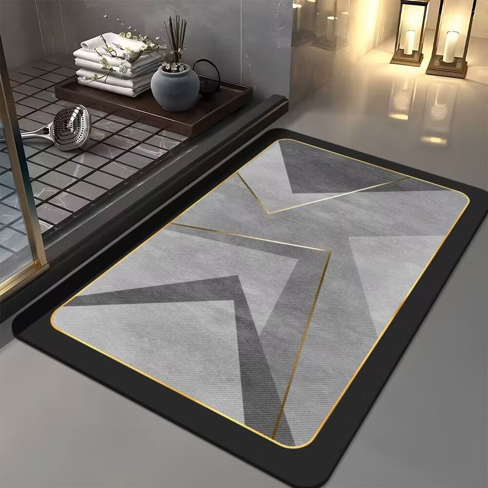 Non-Slip Absorbent Bathroom Door Mat - Modern Floral Rectangular Floor Mat