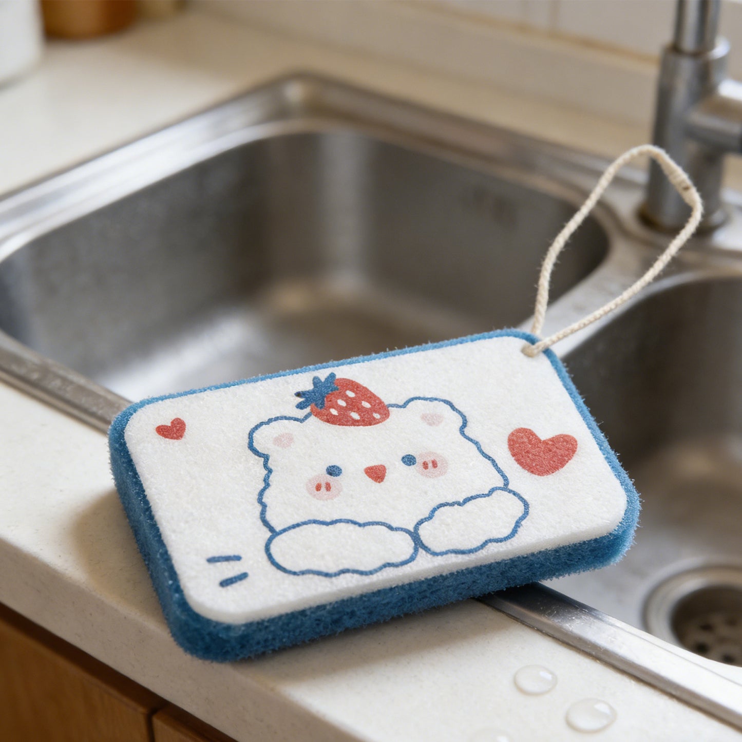 Strawberry Bear Dishwashing Sponge - Cute Kitchen Cleaning Tool