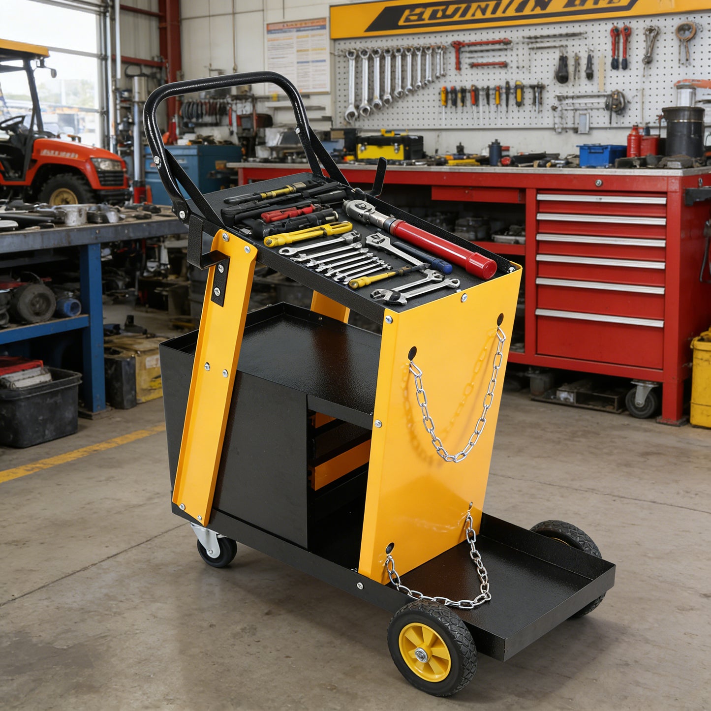 Portable Multi-Function Welder Trolley with 4 Drawers & Safety Chains