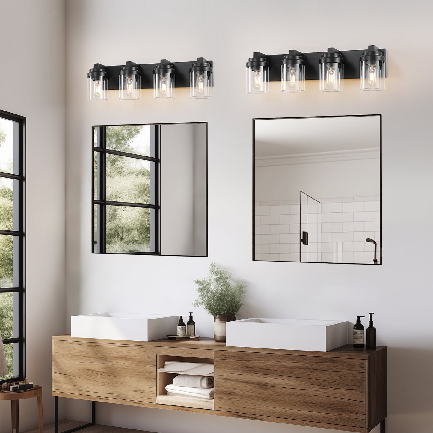 4-Light Matte Black Bathroom Vanity Light with Clear Glass Shades