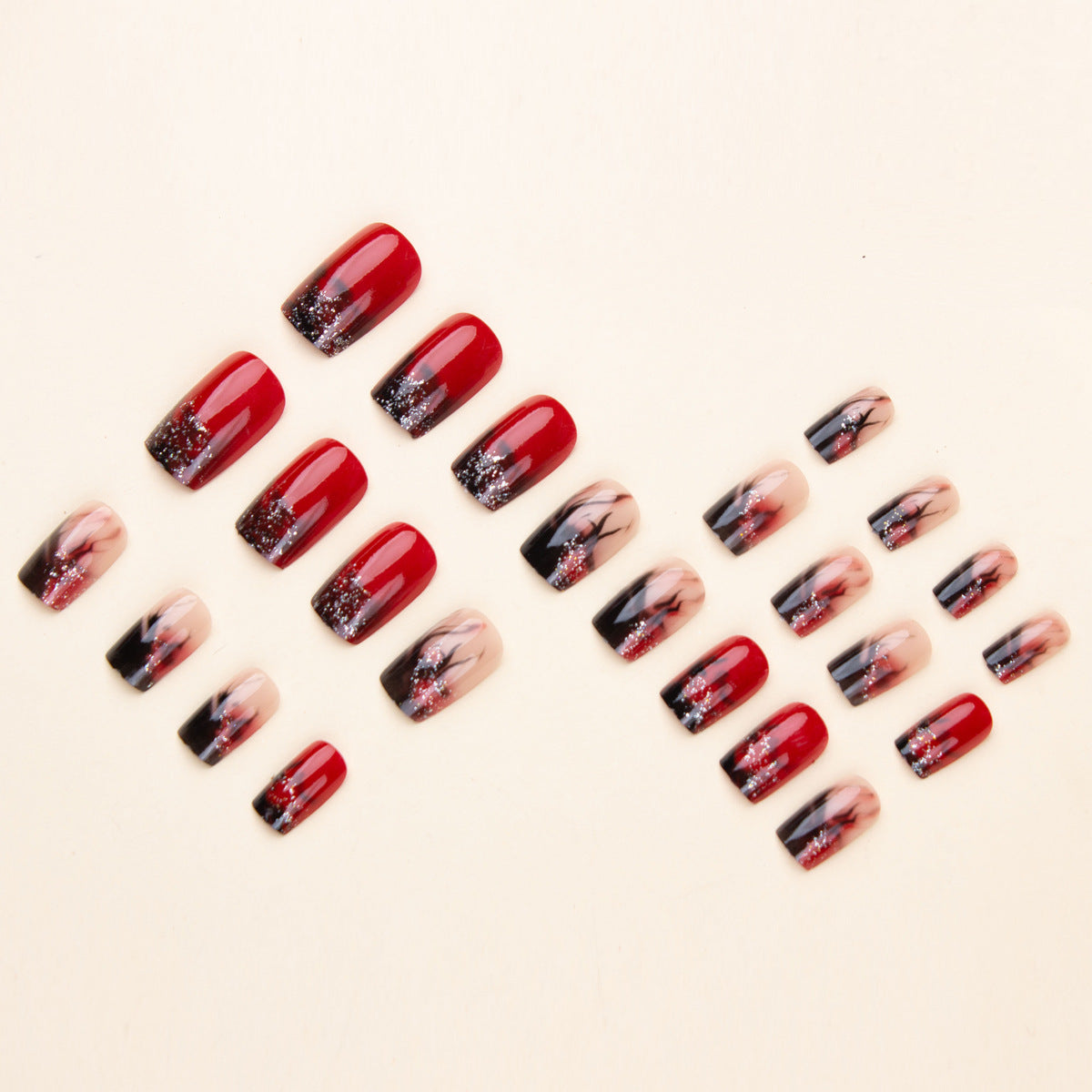 Colorful Flame Nail Art Stickers & Fake Nail Patches with Glue Set