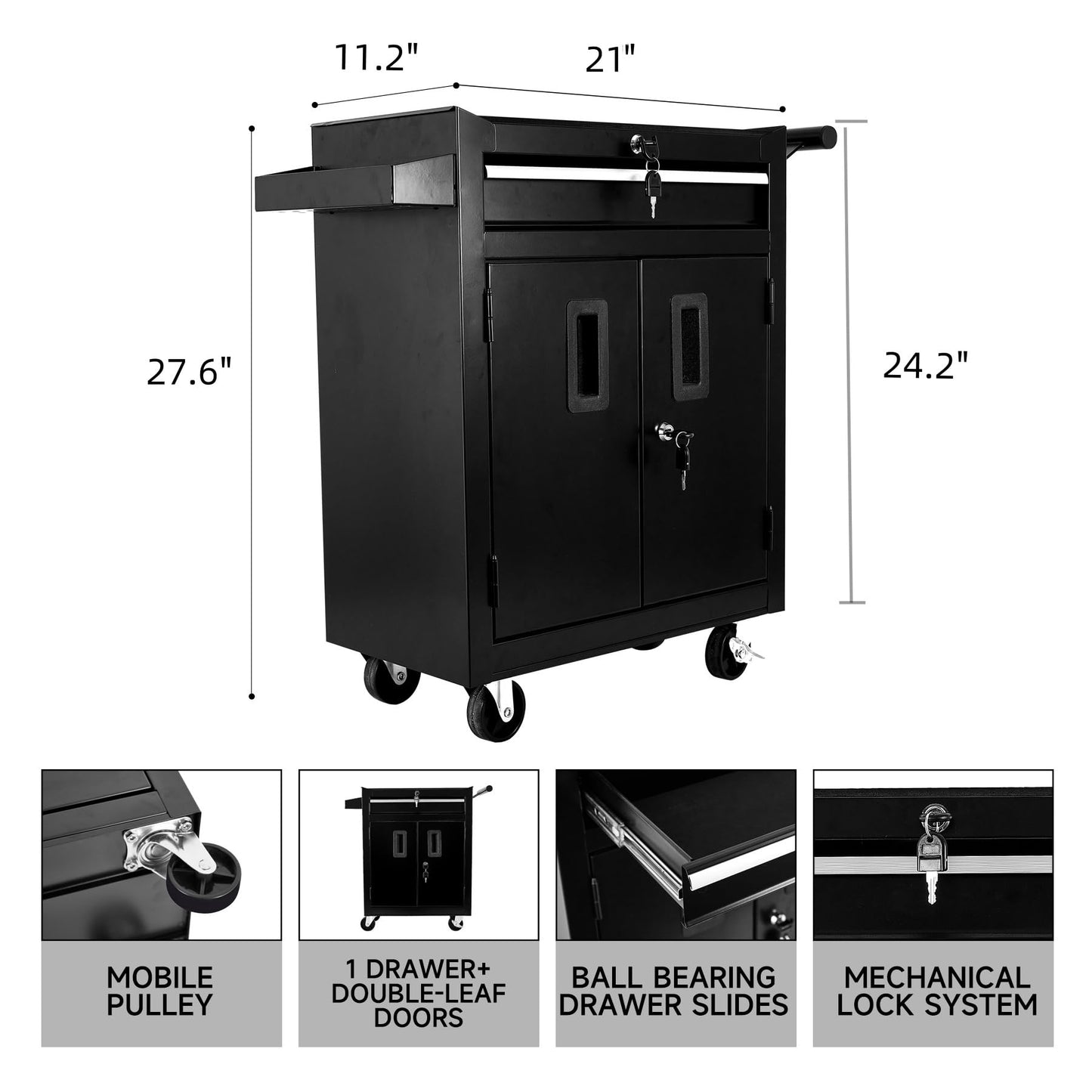 Steel Tool Chest with Drawer and Lockable Doors - Mobile Workstation