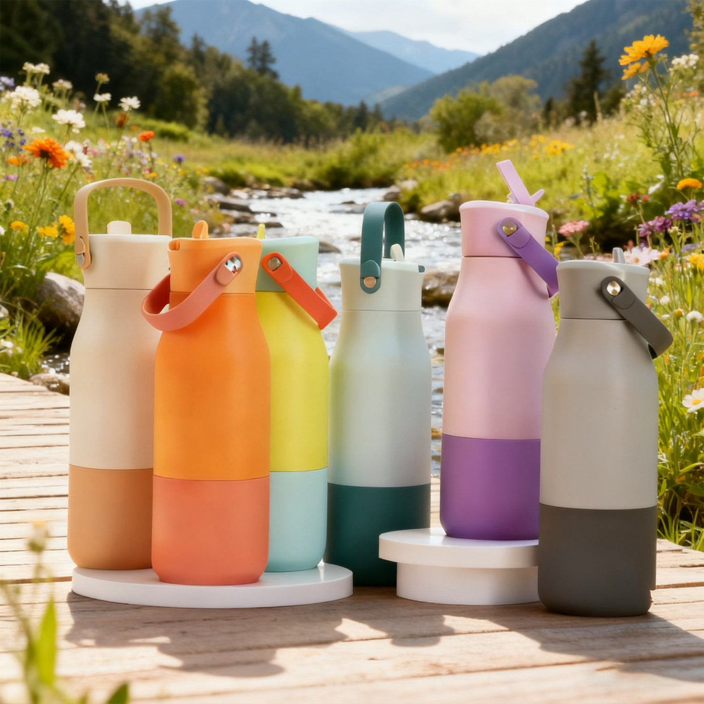 Insulated Stainless Steel Bottle with Detachable Handle - 650ml, Multiple Colors