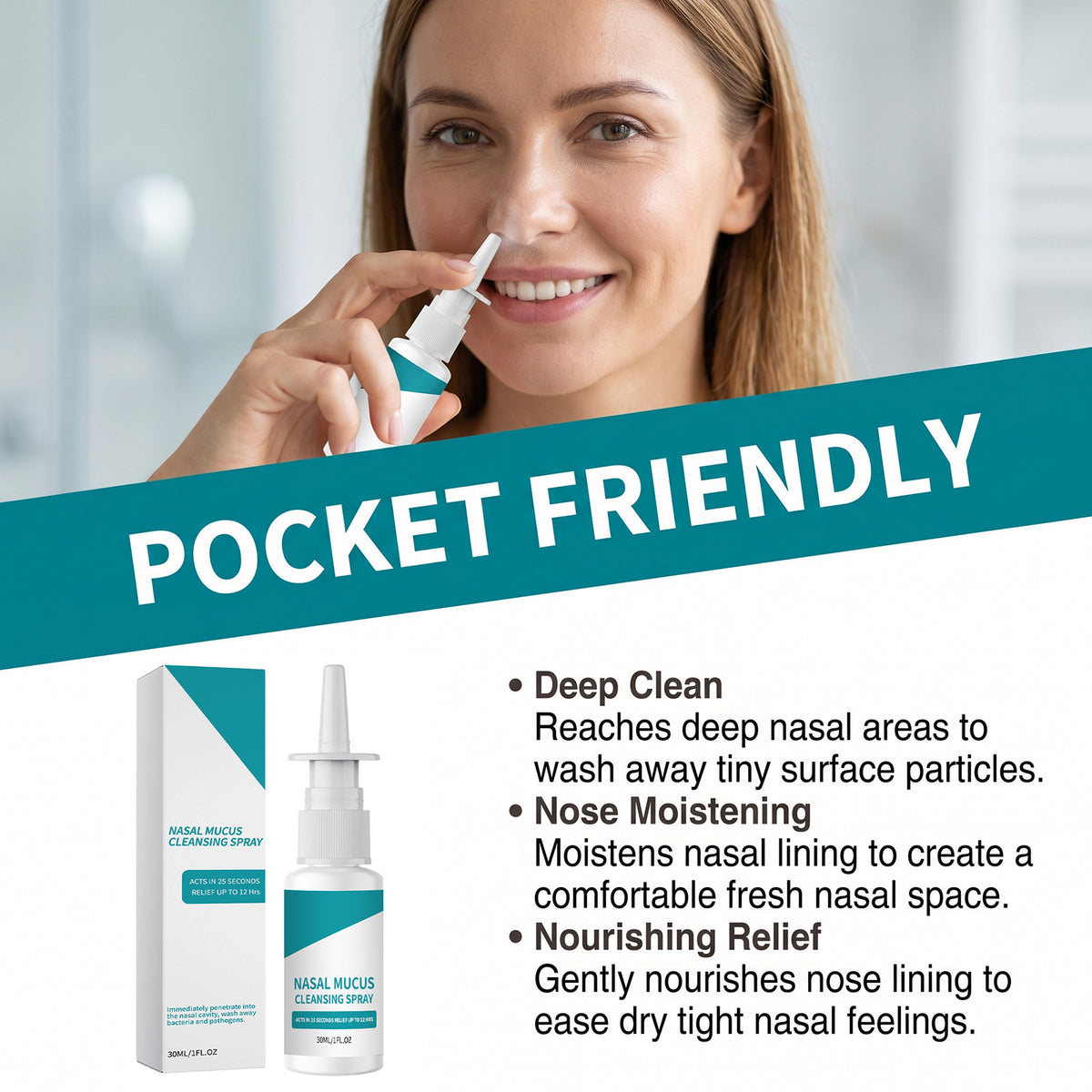 Nasal Mucus Cleaning Spray - 30ml Nasal Irrigation Aid, Aloe & Menthol