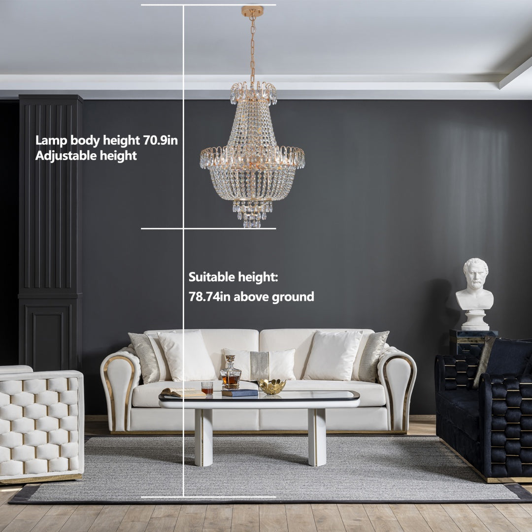 Large Gold Crystal Chandelier - Contemporary Ceiling Light Fixture