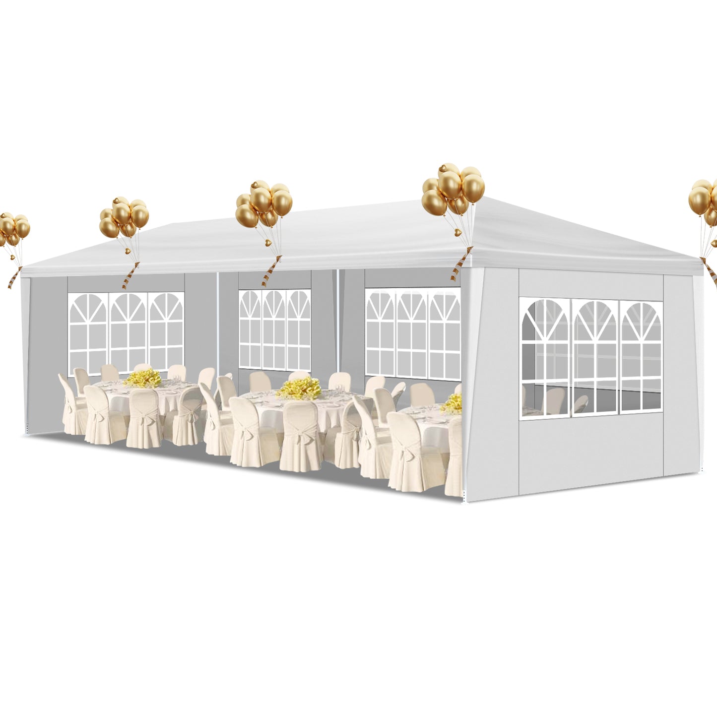 10x30ft White Party Tent with 5 Sidewalls - Waterproof Canopy