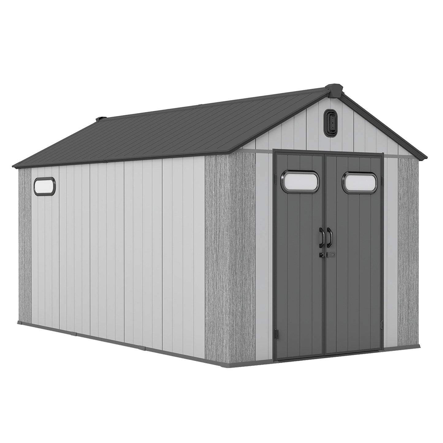 8x14Ft Resin Outdoor Storage Shed, Plastic Garden Shed With Carpet,