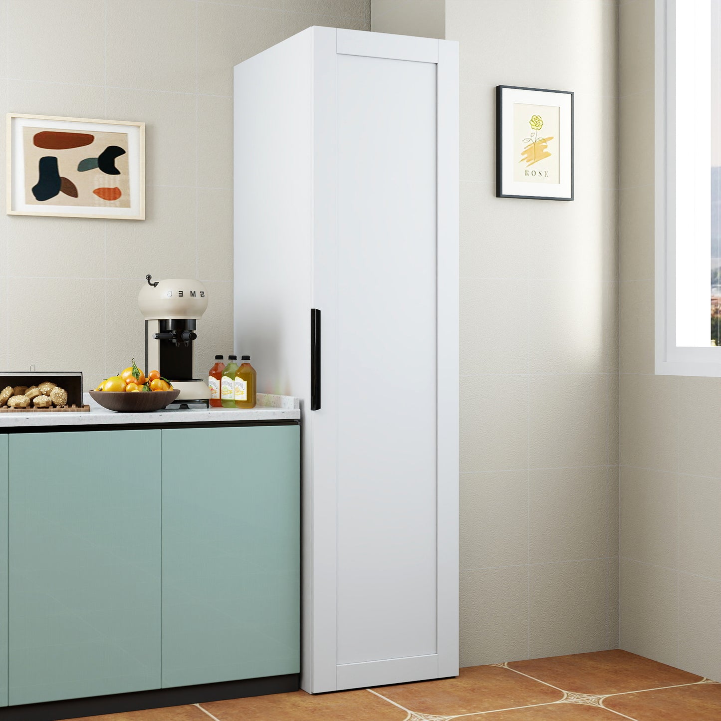 White Kitchen Pantry Cabinet - Freestanding Buffet Sideboard with Doors & Shelves