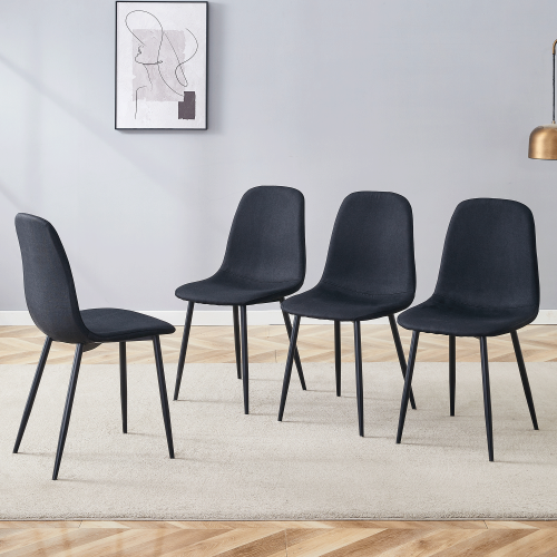 Set of 4 Black Linen-Cotton Dining Chairs with Metal Legs