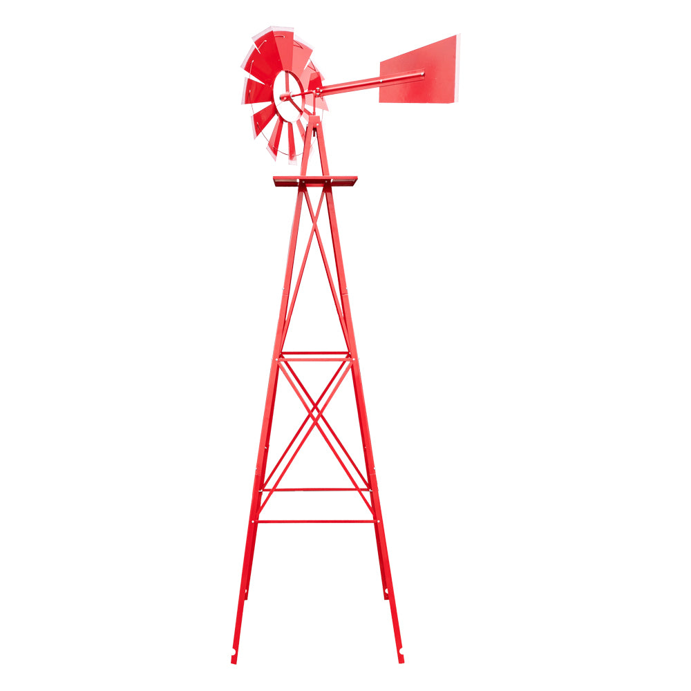 8FT Weather Resistant Garden Windmill with Steel Frame - Red Decorative Windmill for Lawn & Yard