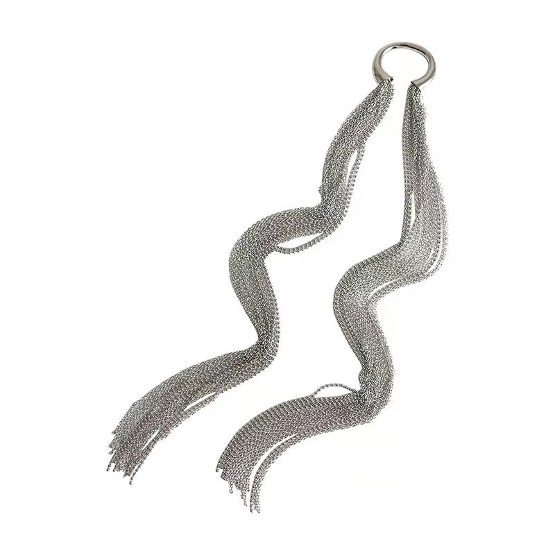 High Hole Long Tail Chain Hair Extension - Silver Metal Hair Accessory