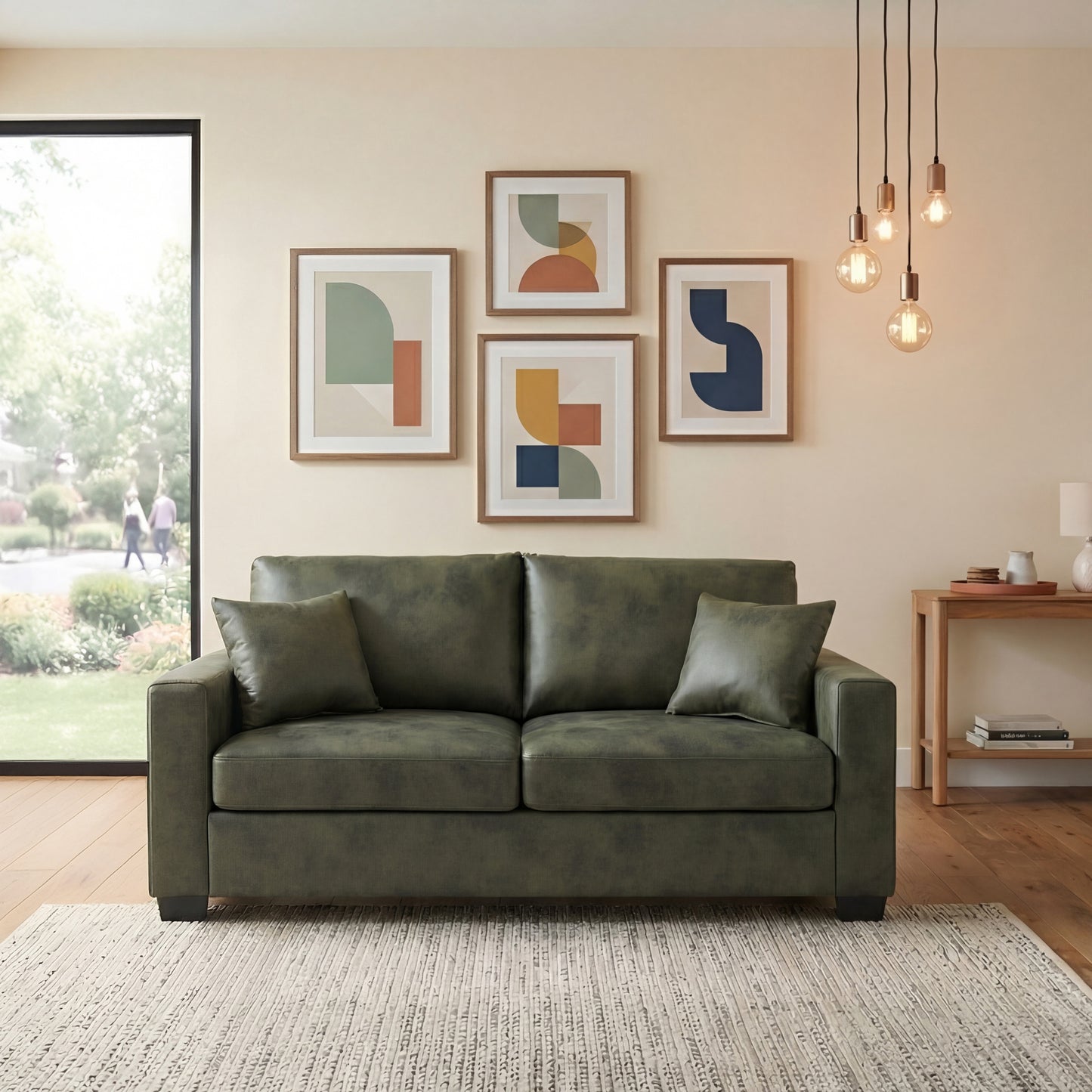 69-Inch Olive Green Two-Seater Loveseat Sofa with Pillows