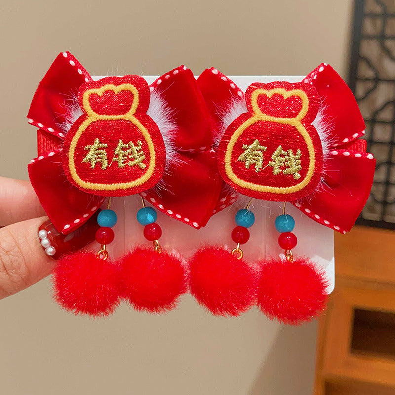 Chinese-Style Lion Dance Hair Clips for Kids - Handmade Pair