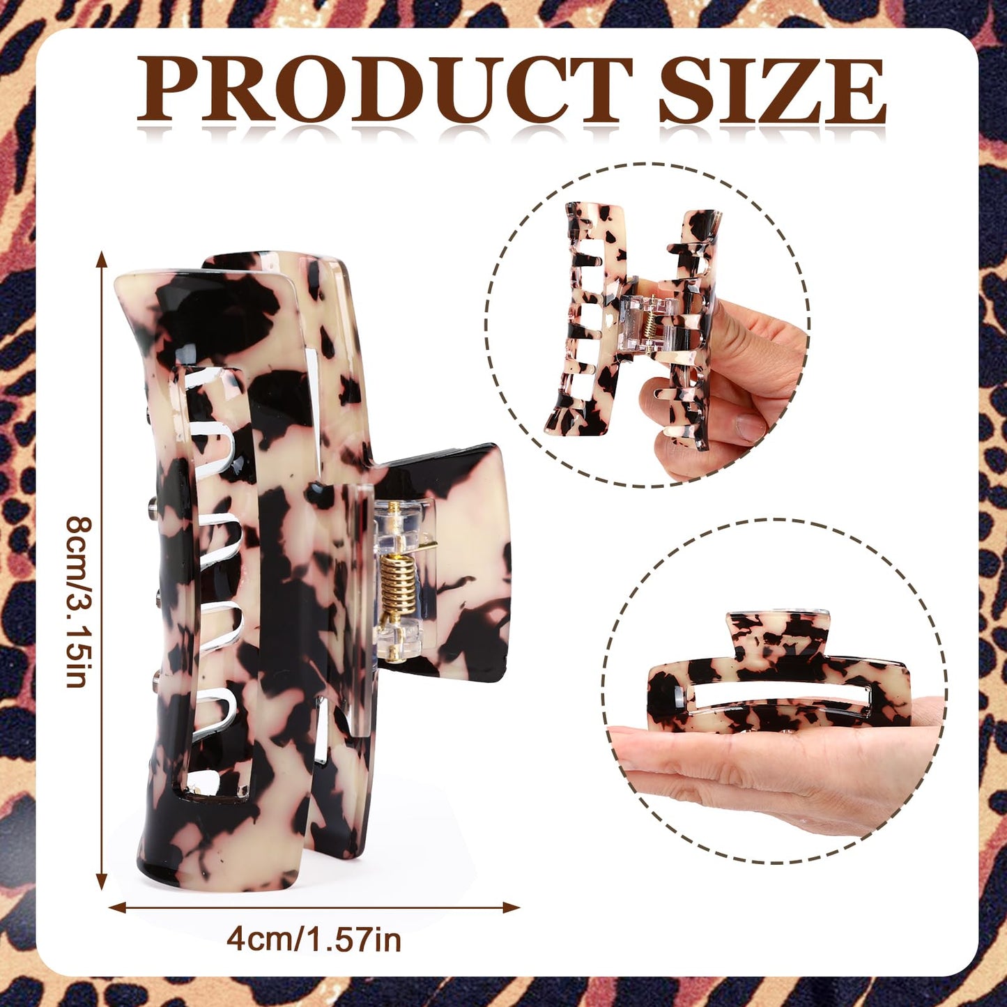 4-Piece Tortoise Hair Claw Clip Set - 3.15-Inch Durable Acetate Jaw Clips