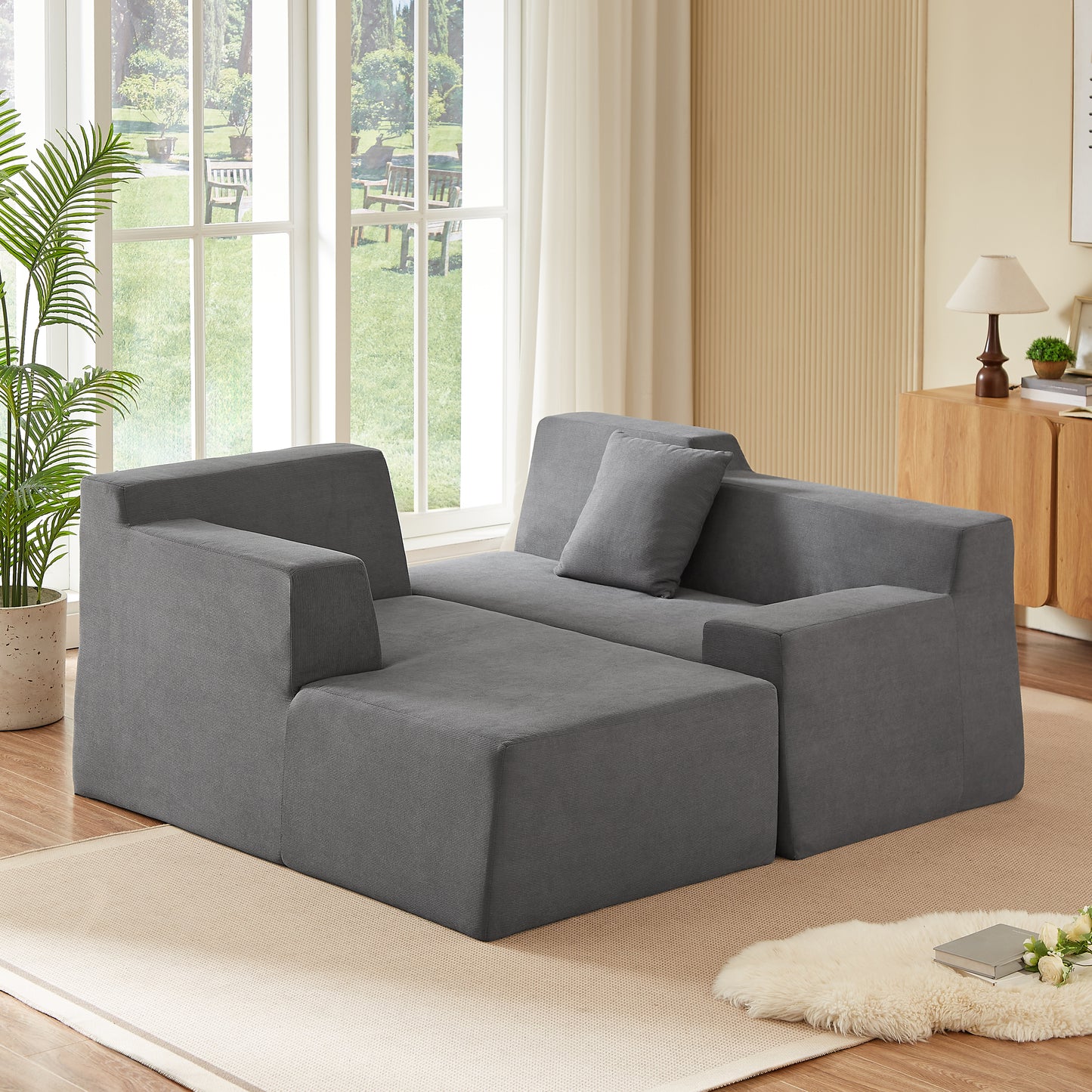 L-Shaped Corduroy High Back Sofa - Modern Minimalist Design