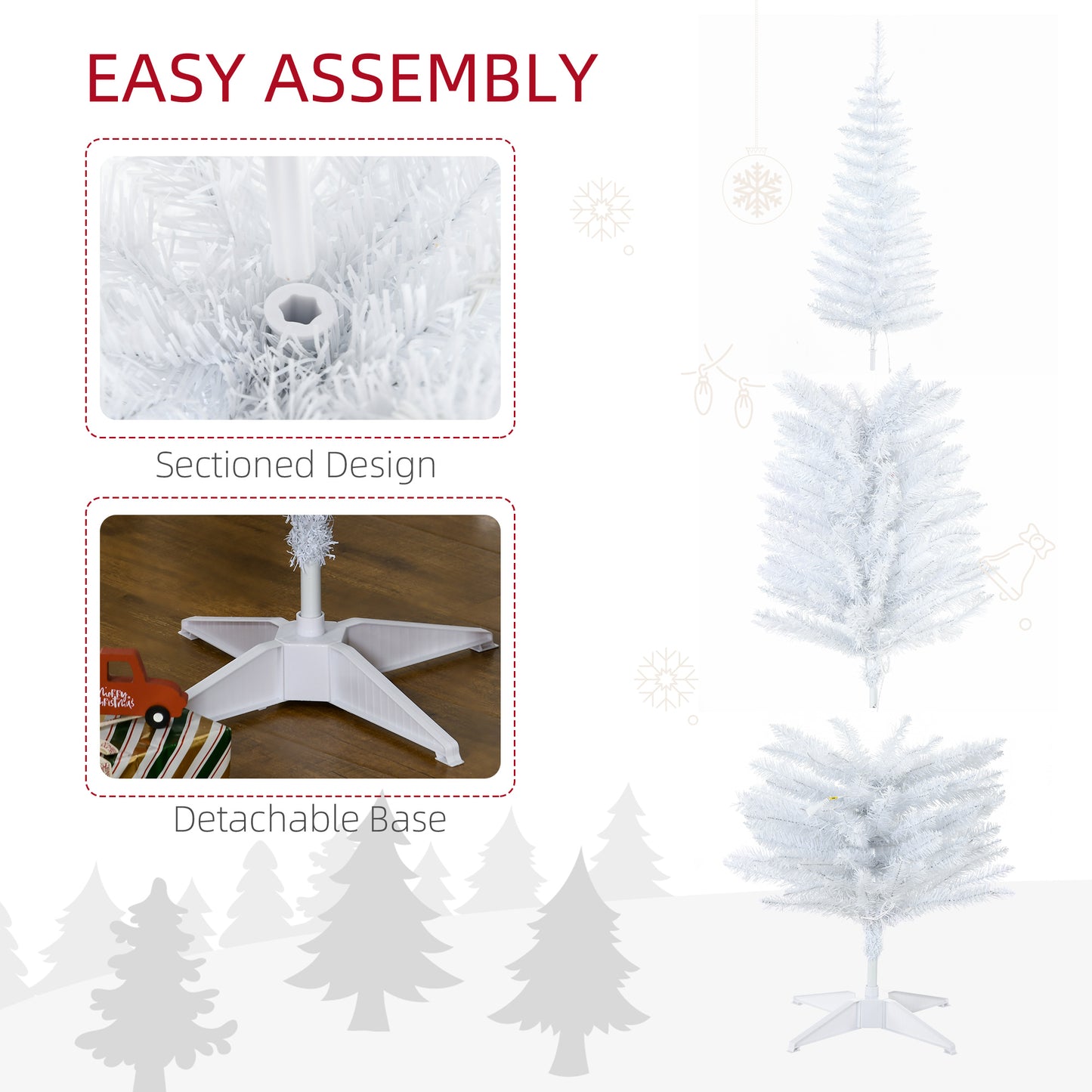Slim 6ft White Christmas Tree with Warm White LED Lights