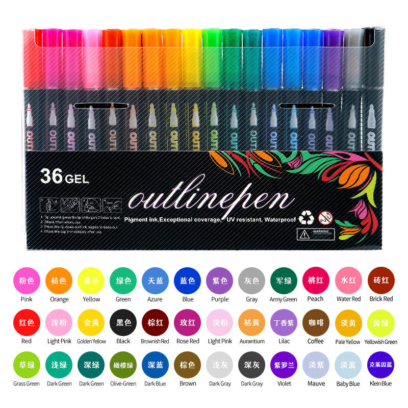 Double Line Outline Marker Set - 24 Color Options Available