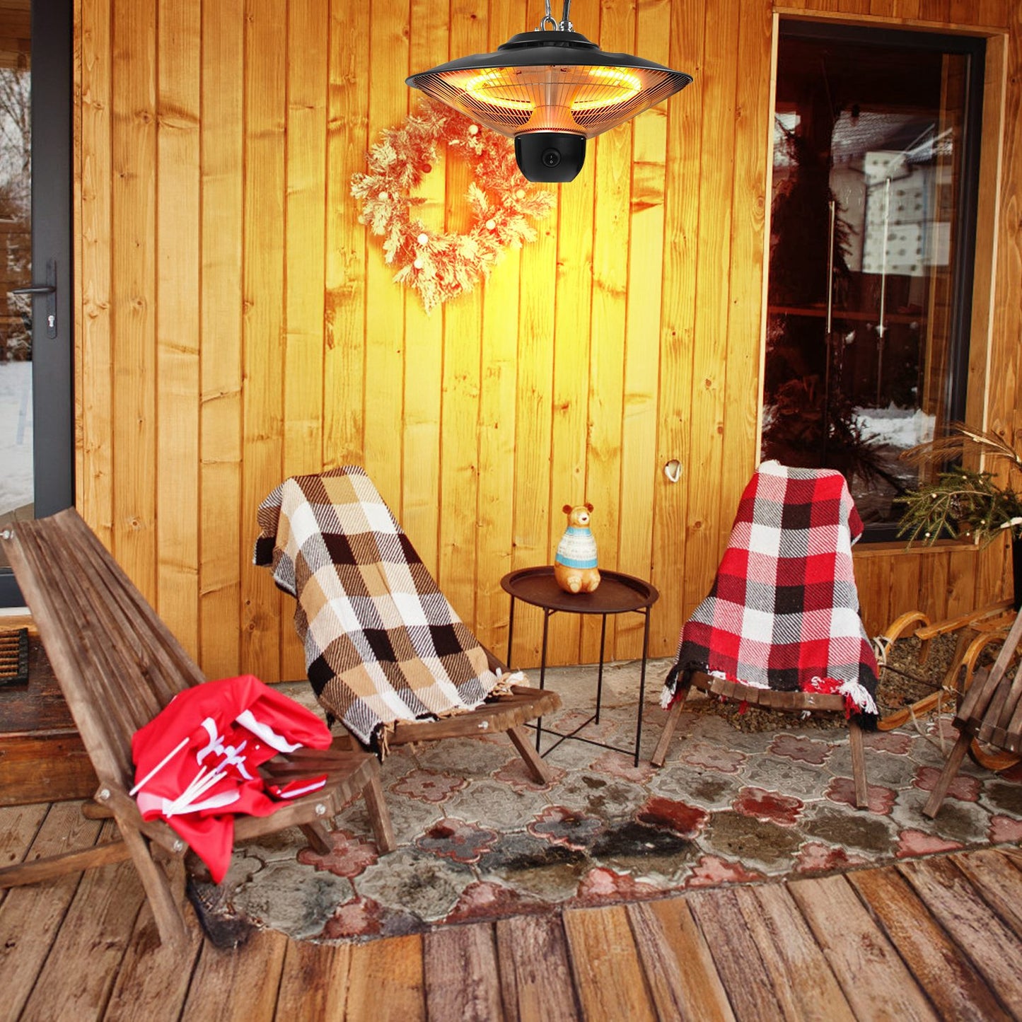 1500W Outdoor Ceiling Mount Patio Heater IP23 Waterproof with Remote & Timer - Black