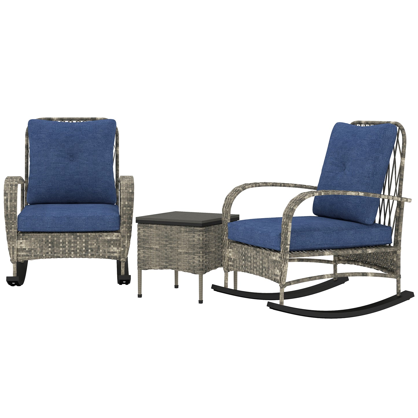 3-Piece Gray Wicker Patio Furniture Set with Rocking Chairs & Table