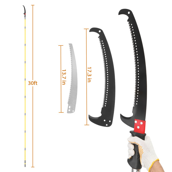 24ft Manual Pole Saw for Tree Pruning - Extendable Long Handle Garden Tool