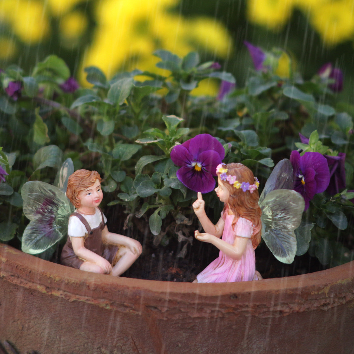 Decorative Elf Fairy Plant Set - Two Resin Potted Garden Ornaments