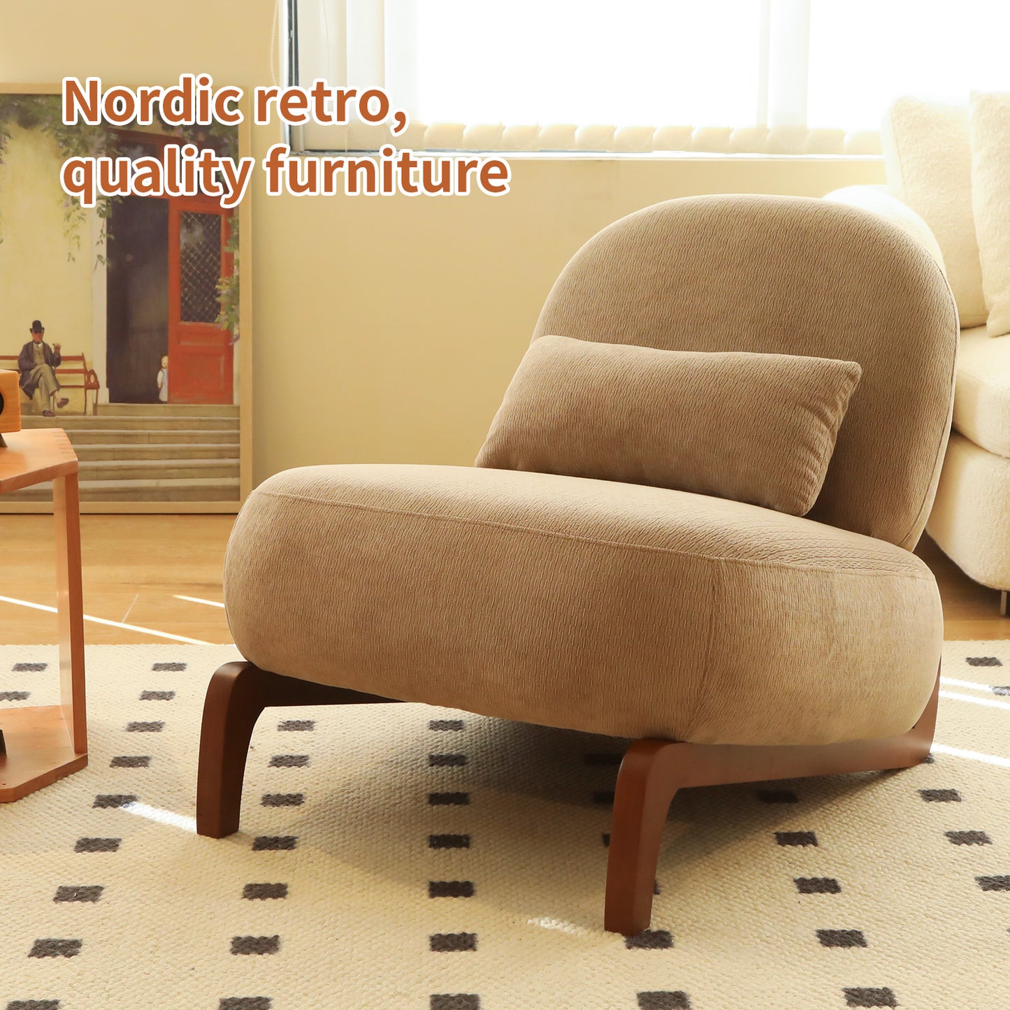 Cozy Accent Chair with Solid Wood Legs - Camel