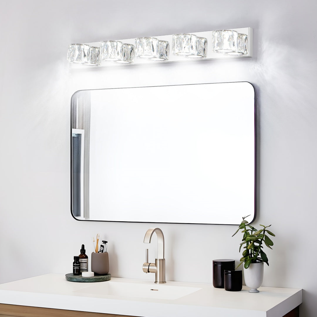 Modern 5-Light LED Wall Sconce - Chrome & Crystal Vanity Light