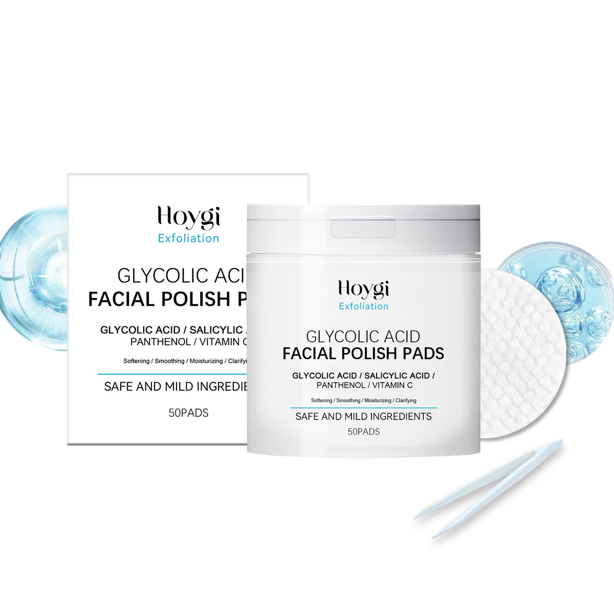 Glycolic Acid Exfoliating Cotton Pads - 50 Count Facial Skincare