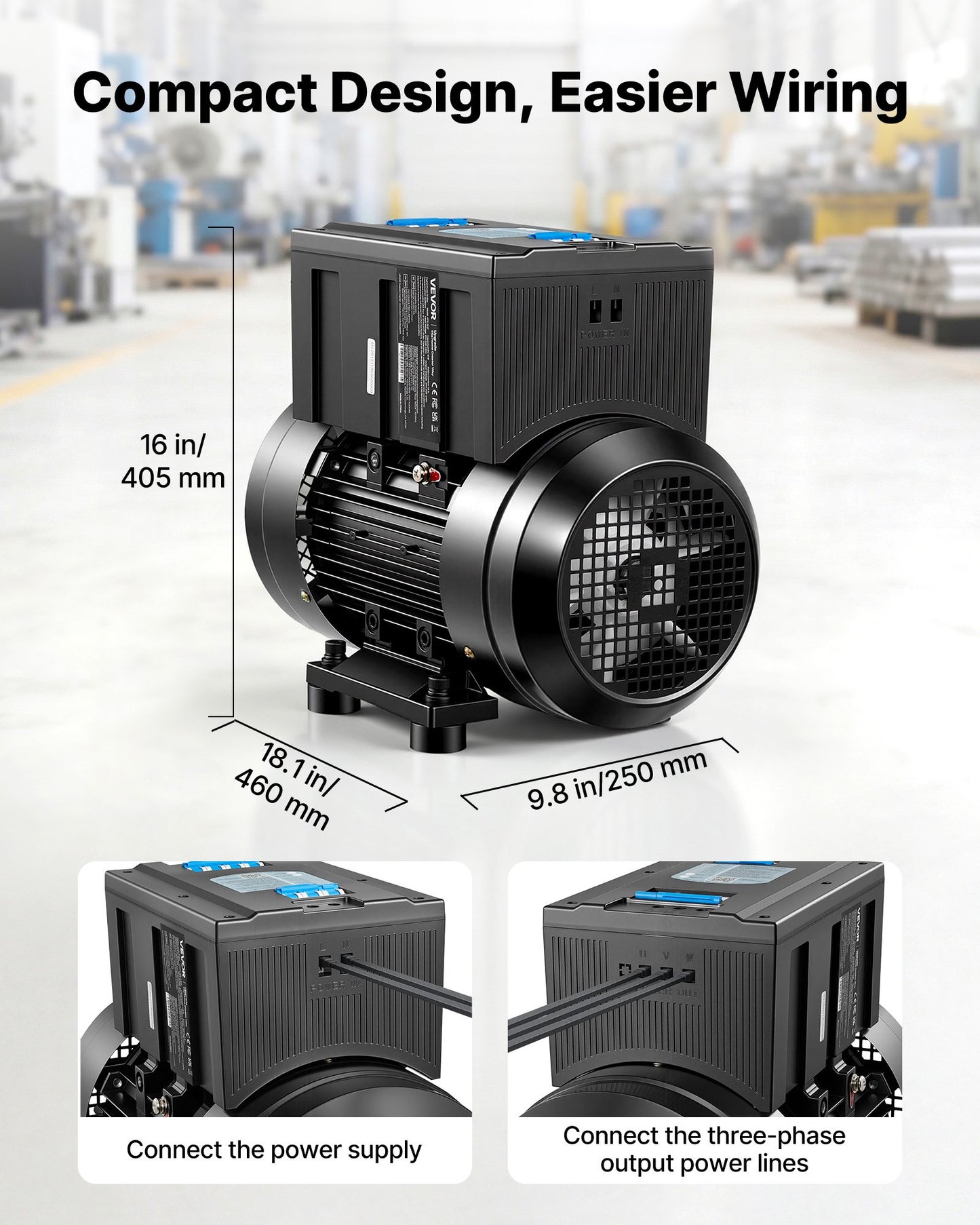 10HP Single Phase to 3-Phase Rotary Converter for Heavy Equipment - Black