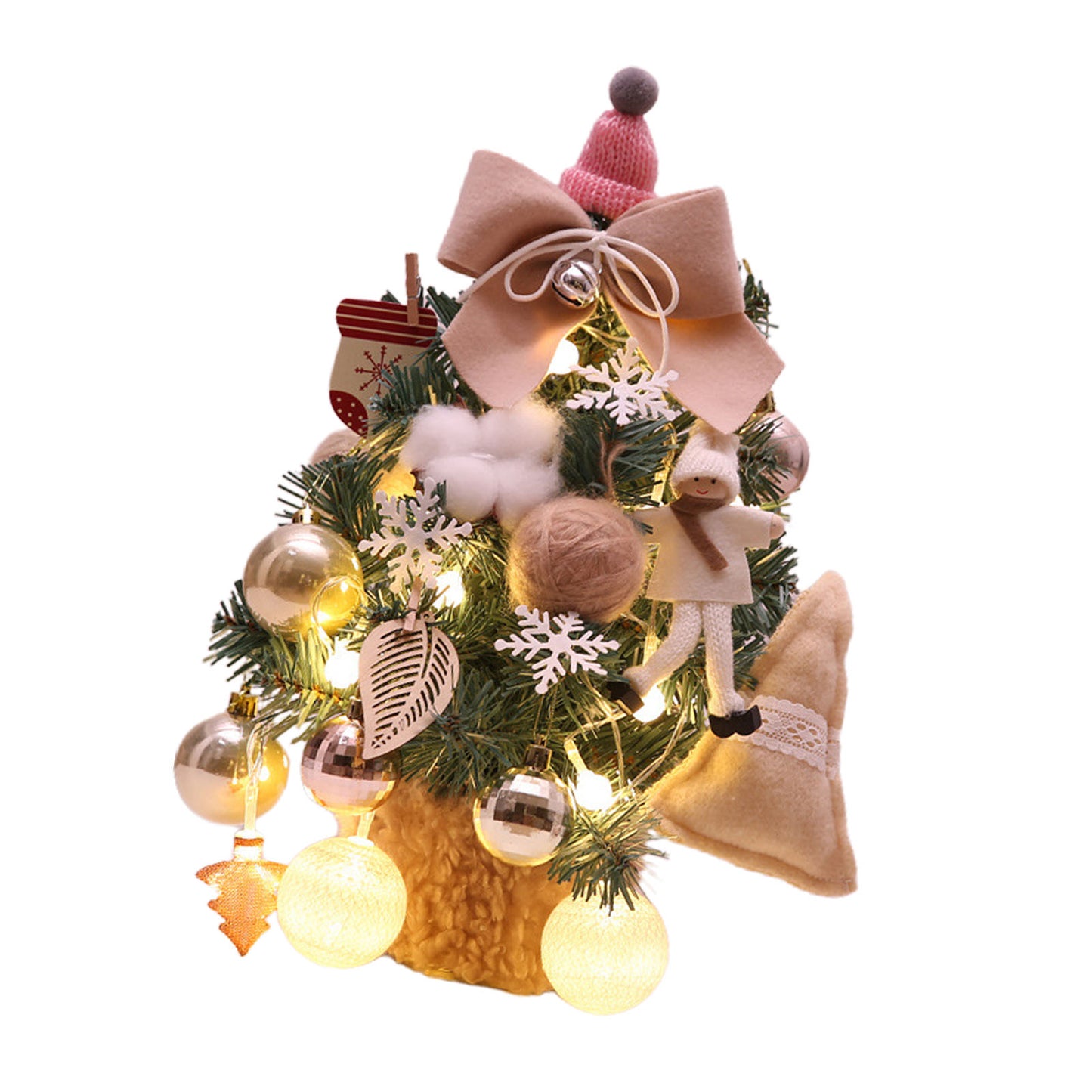 Small PVC Christmas Tree with Adjustable Lights - 35cm Beige
