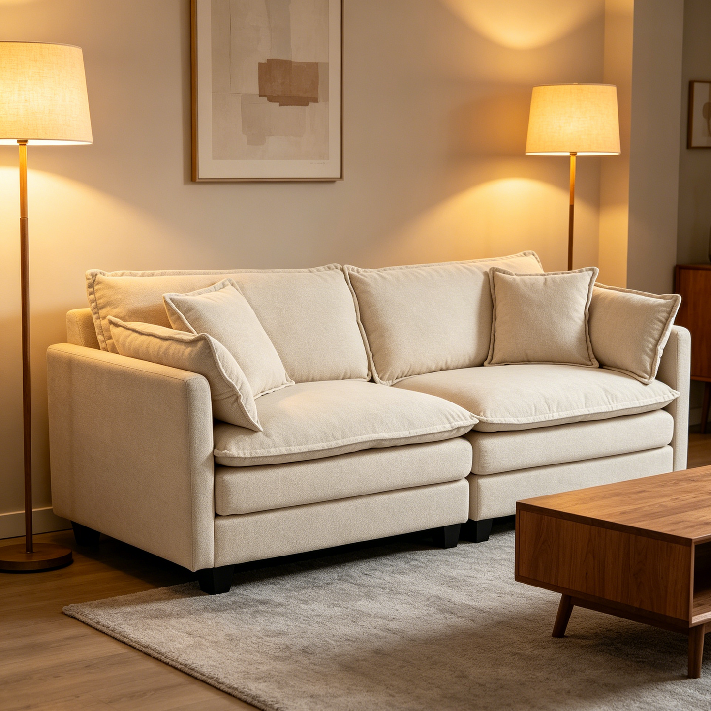 Modern 2-Seat Sectional Sofa with Chaise Lounge - Antique White