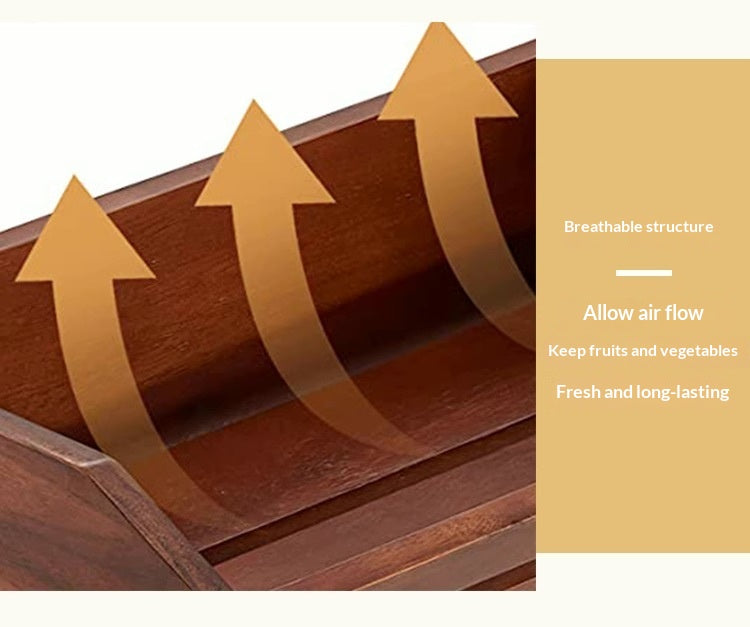 European-Style Teak Wood Double-Tier Fruit Rack for Kitchen Storage