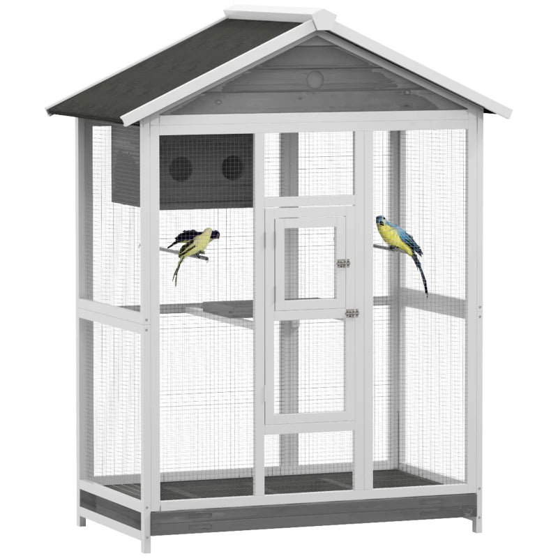 Wooden Bird Cage Aviary with Perches Nest Tray for Indoor Outdoor Bird Housing - White