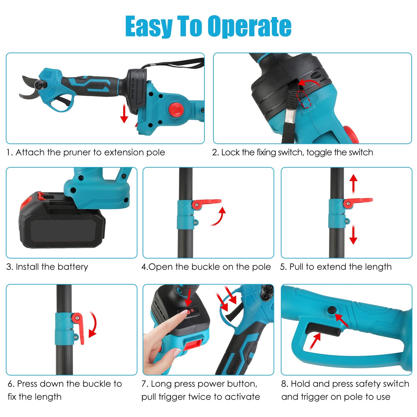 Cordless Electric Pruning Shear with Extension Pole 21V 4.0Ah Battery 13ft Reach