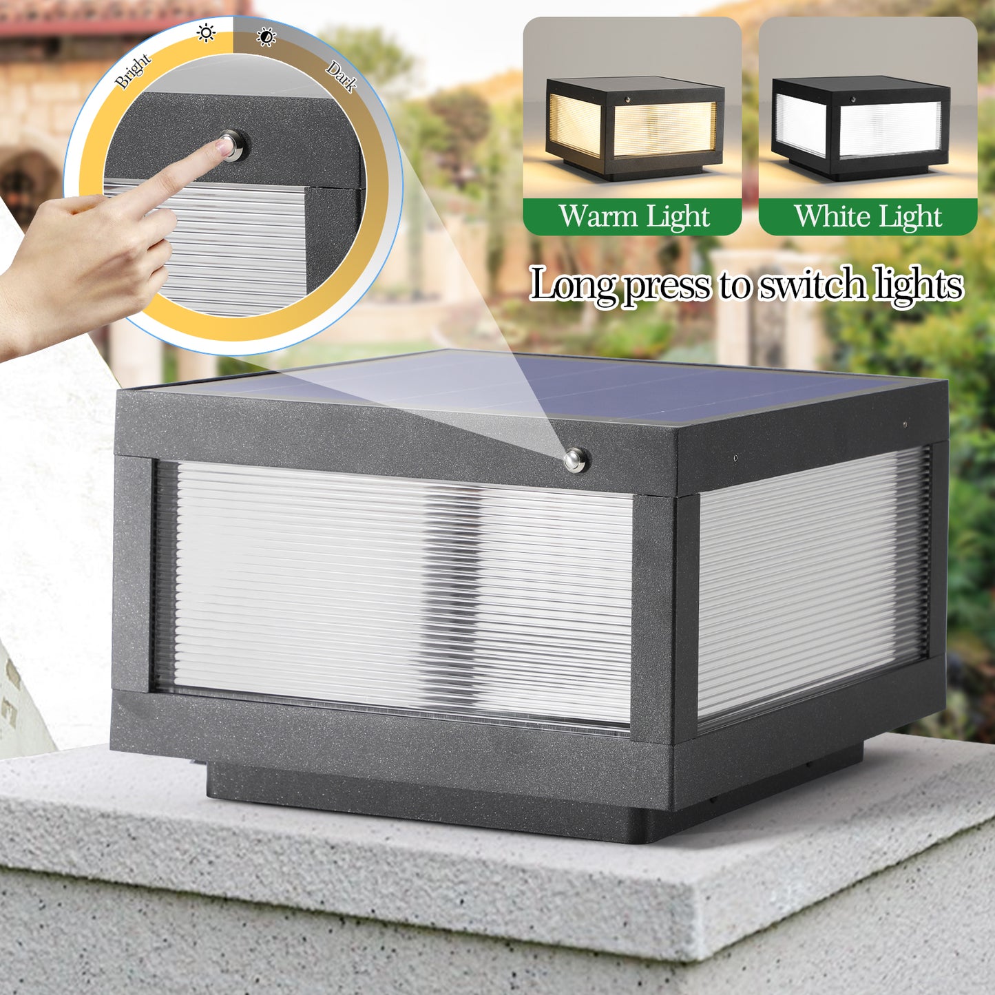 12-Inch Black Solar-Powered LED Post Cap Light for Outdoor Fence, Pathway, Deck, Patio