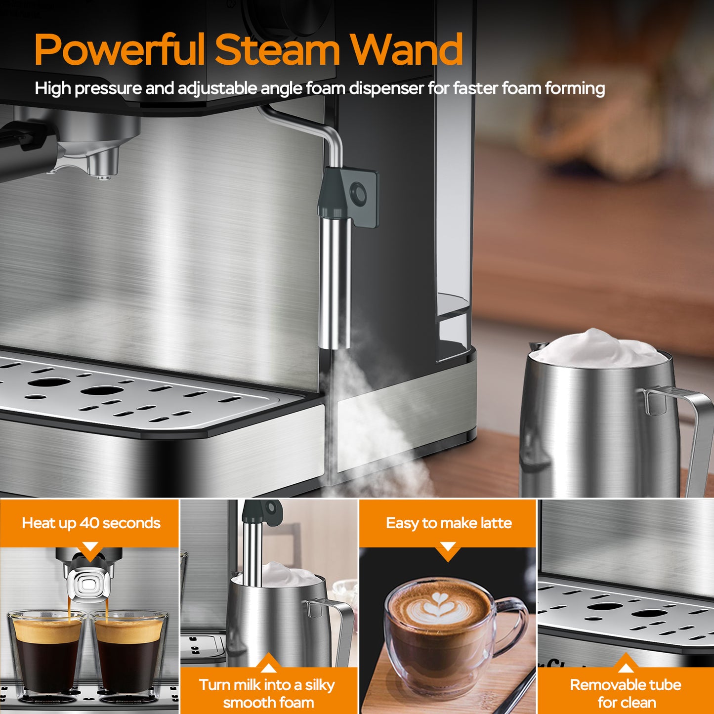 20 Bar Espresso Machine with Milk Frother, Single & Double Shot, ESE Pod Compatible