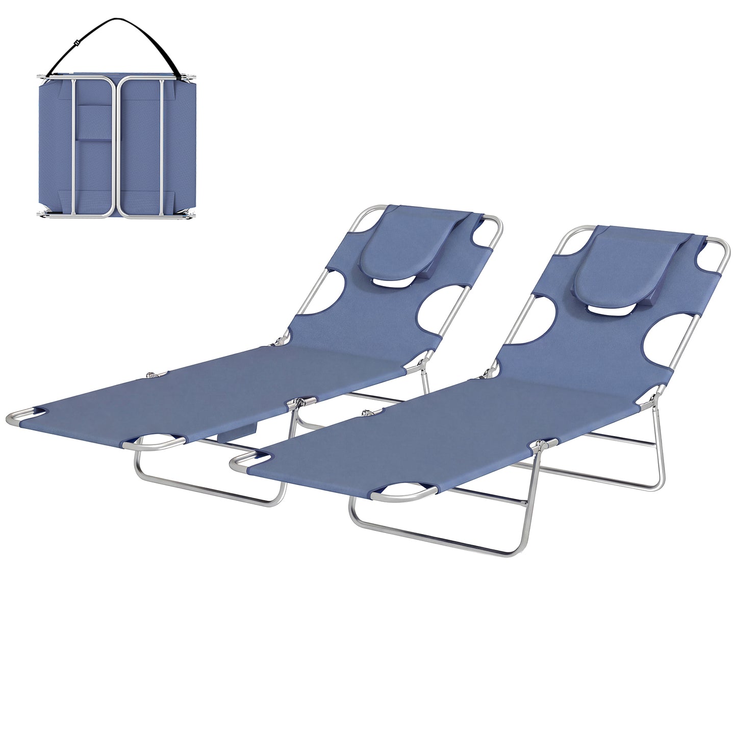 2 Adjustable Tanning Chairs with Face Hole - Gray