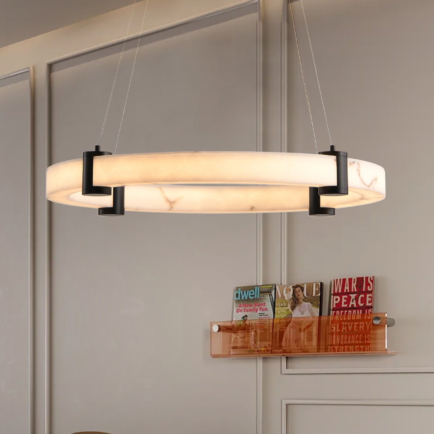 Modern LED Pendant Light 24-Inch Round Chandelier with Adjustable Height White